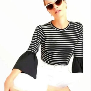 Anthropologie Black & White Striped Bell Sleeve Top size XS